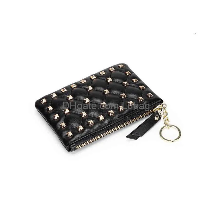 korean fashion short zero wallet key 2021 zipper womens card bag rivet leather coin