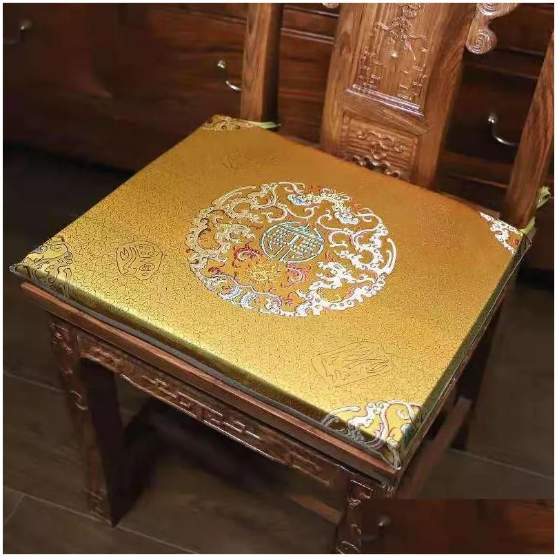 custom chinese new year silk brocade comfort seat cushion armchair sofa kitchen dining chair pad with zipper sponge antislip ethnic sit