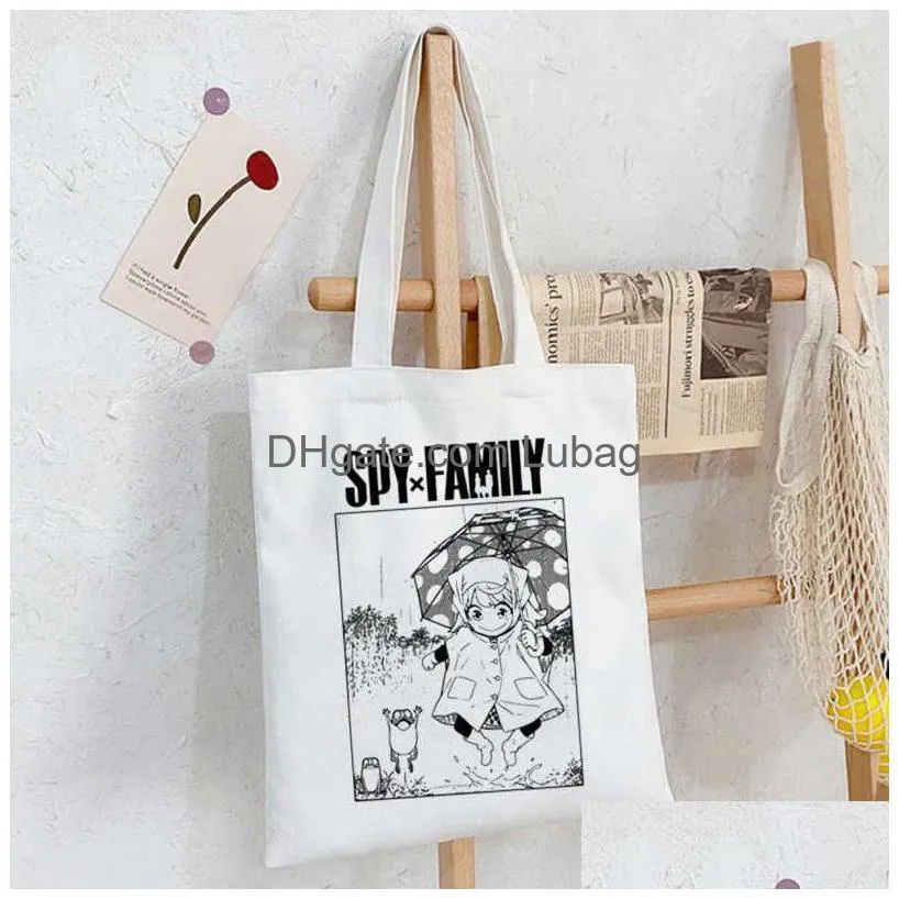 shopping bags women anime spyfamily shopping bag graphic tote harajuku spy x family canvas anya smug spyfamily shoulder bag female ulzzang