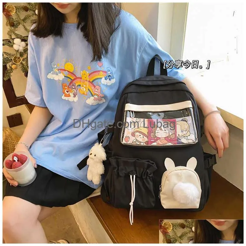 evening bags 2021 pink female backpack 3d cartoon bunny anime school bag kaii teenage college girls solid drstring bookbag korea backpack