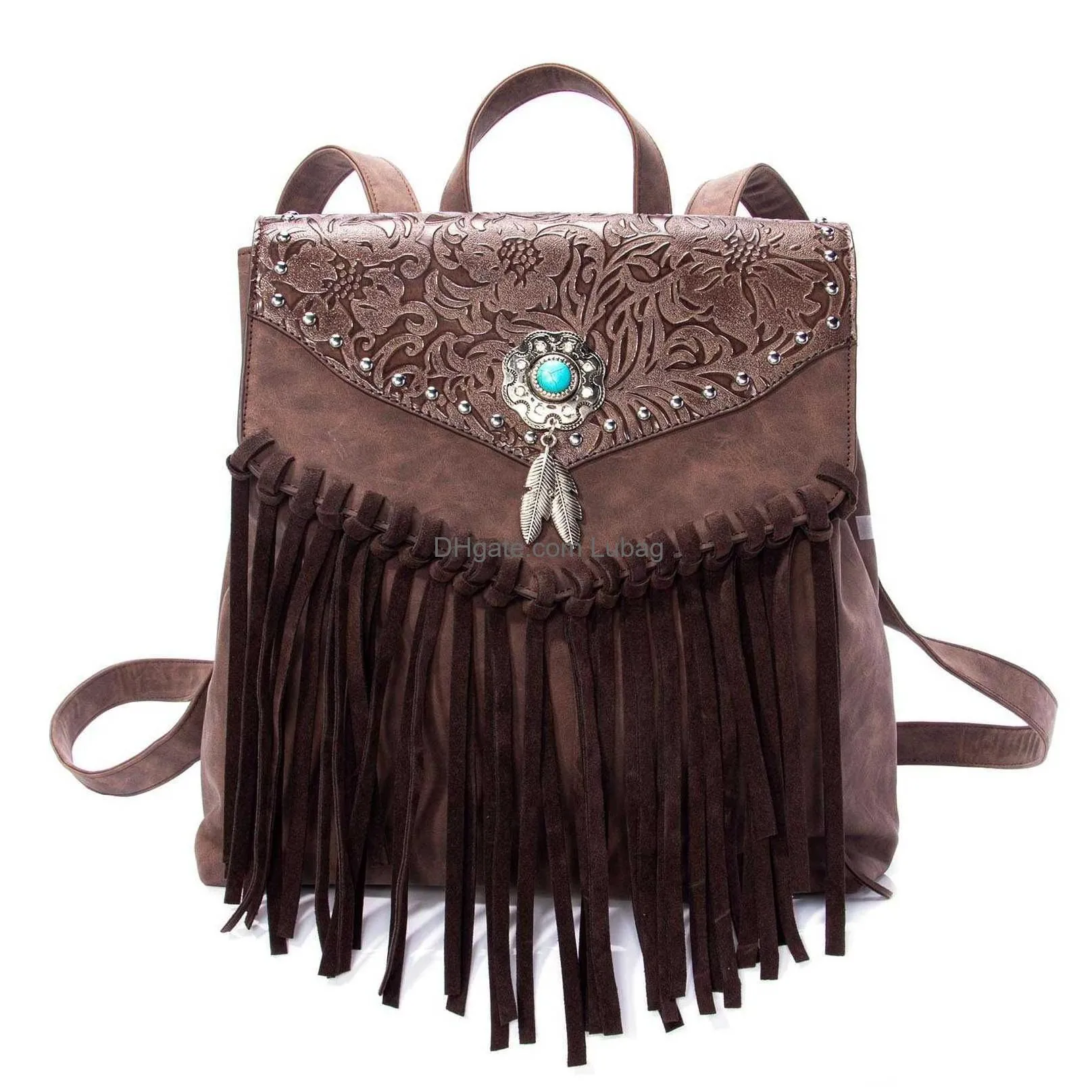 evening bags celela original design backpack female turquoise embossed fringe schoolbag womens pouch high capacity retro bags popular 2022