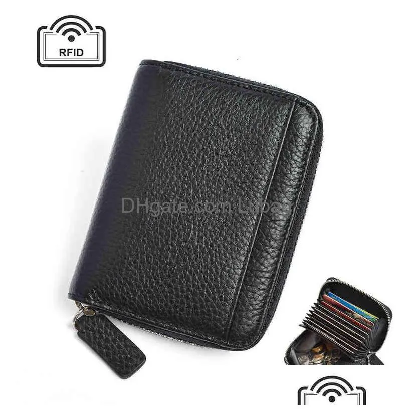 zero wallet leather rfid antitheft brush mens and womens multi card zipper cowhide