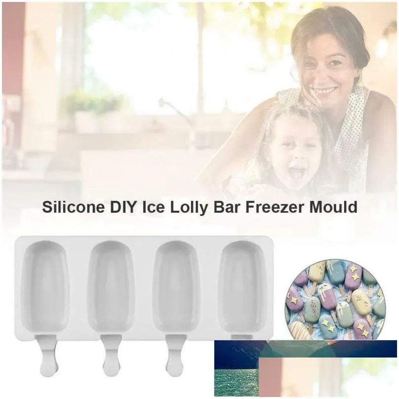 8 grid silicone ice cream mold frozen juice popsicle maker ice lolly mould dessert form with wooden sticks tool diy moulds tray factory price expert design