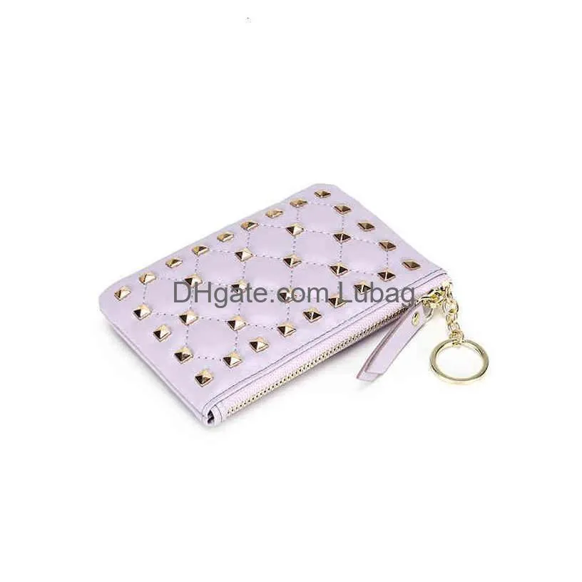 korean fashion short zero wallet key 2021 zipper womens card bag rivet leather coin