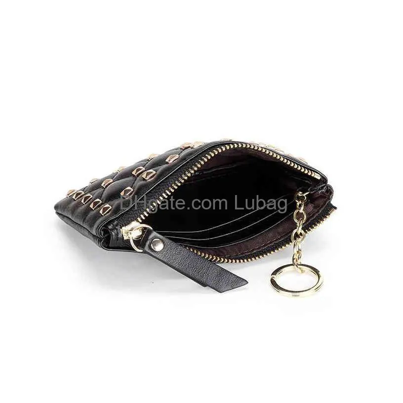 korean fashion short zero wallet key 2021 zipper womens card bag rivet leather coin