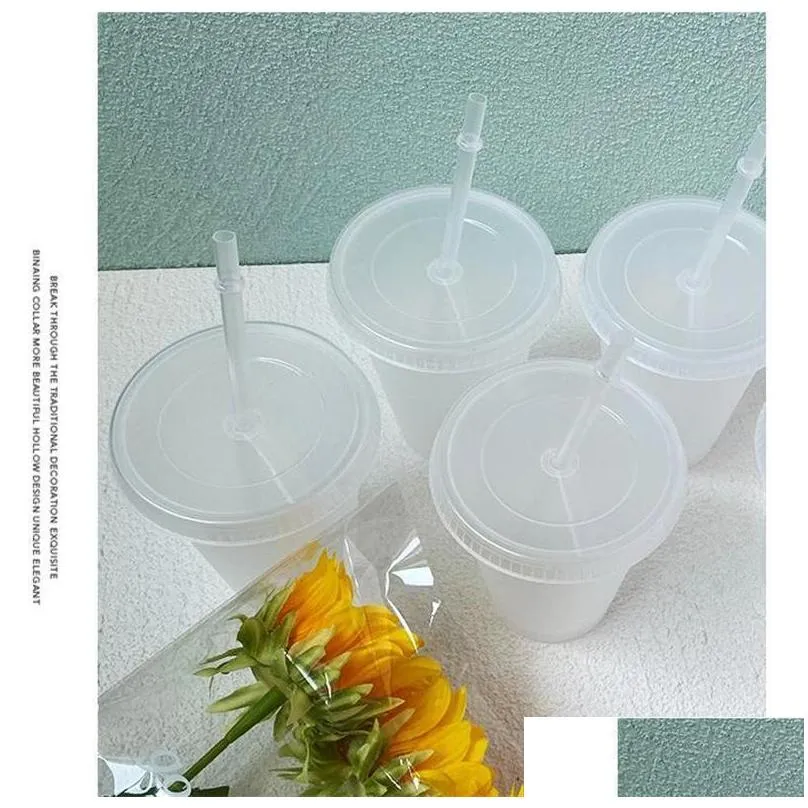 24oz clear cup plastic transparent tumbler summer reusable cold drinking coffee juice mug with lid and straw fy5305