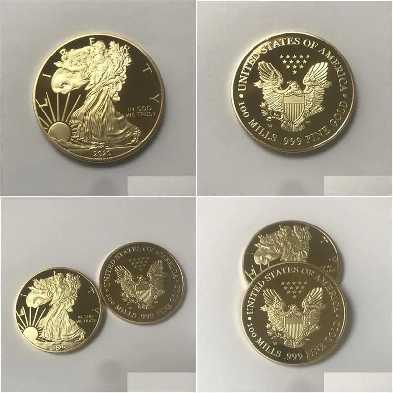 10 pcs the dom  badge 24k gold plated 40 mm commemorative coin american statue liberty souvenir drop acceptable coins