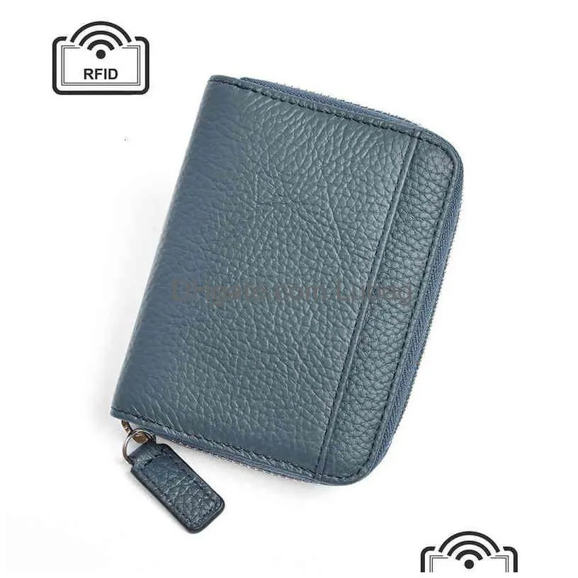 zero wallet leather rfid antitheft brush mens and womens multi card zipper cowhide