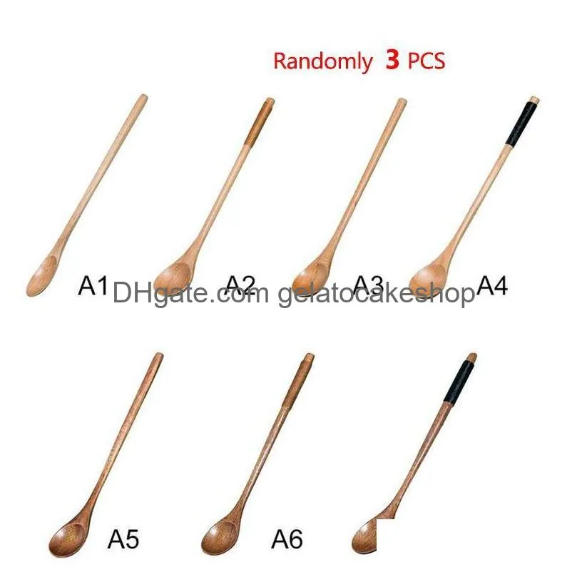 spoons wooden natural long handle stirring wood for drink dessert honey coffee kids rice soup spoon mixing tableware1