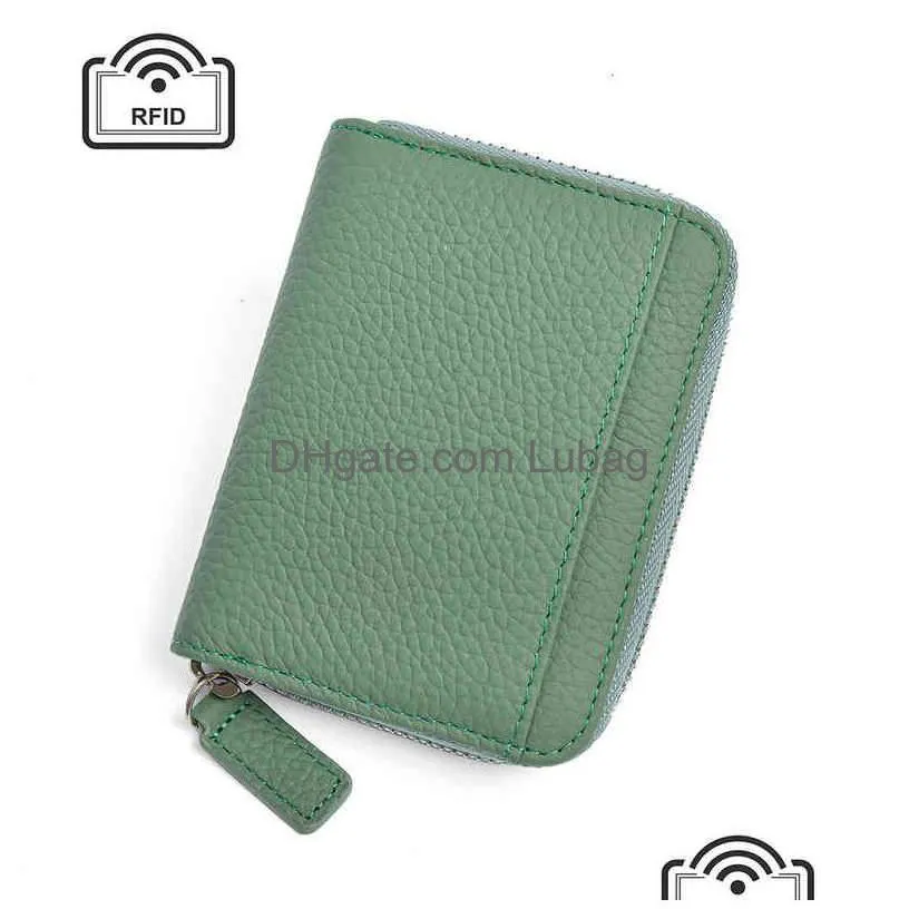 zero wallet leather rfid antitheft brush mens and womens multi card zipper cowhide