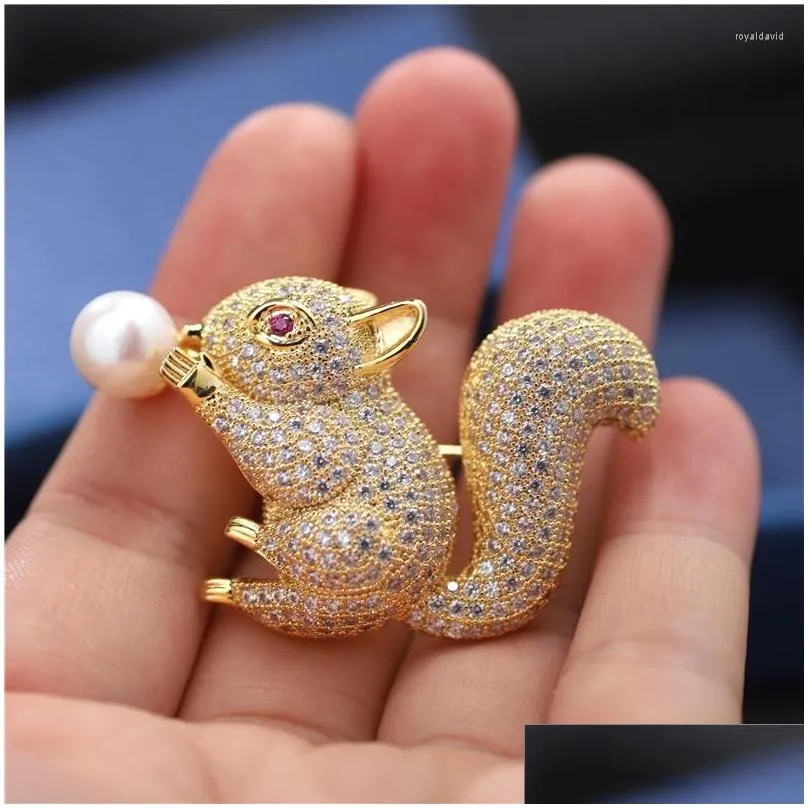brooches freshwater pearl brooch squirrel pins for women fashion scarf clip animal jewelry broach bouquet christmas gift