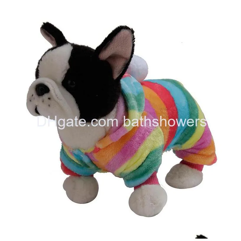 6 color fashion rainbow dog apparel puppy hoodie coat coral velvet winter warm hooded jumpsuit clothes for small dogs cats cute print pet jacket wholesale l