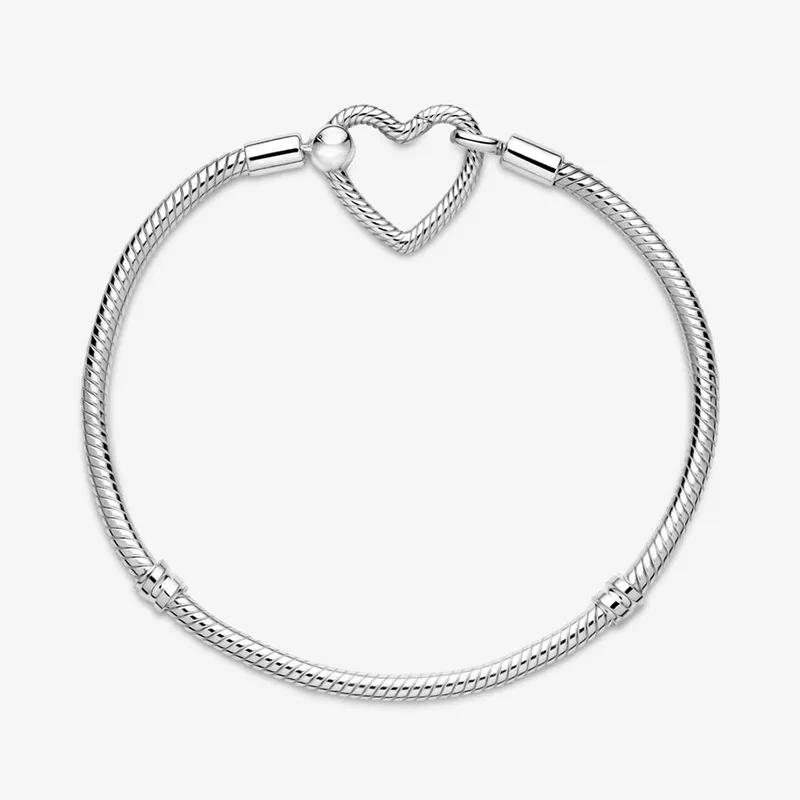 Love Heart clasp Snake Chain Bracelet for  925 Sterling Silver Hand chain designer Jewelry For Women Girlfriend Gift Bracelets with Original Box Set
