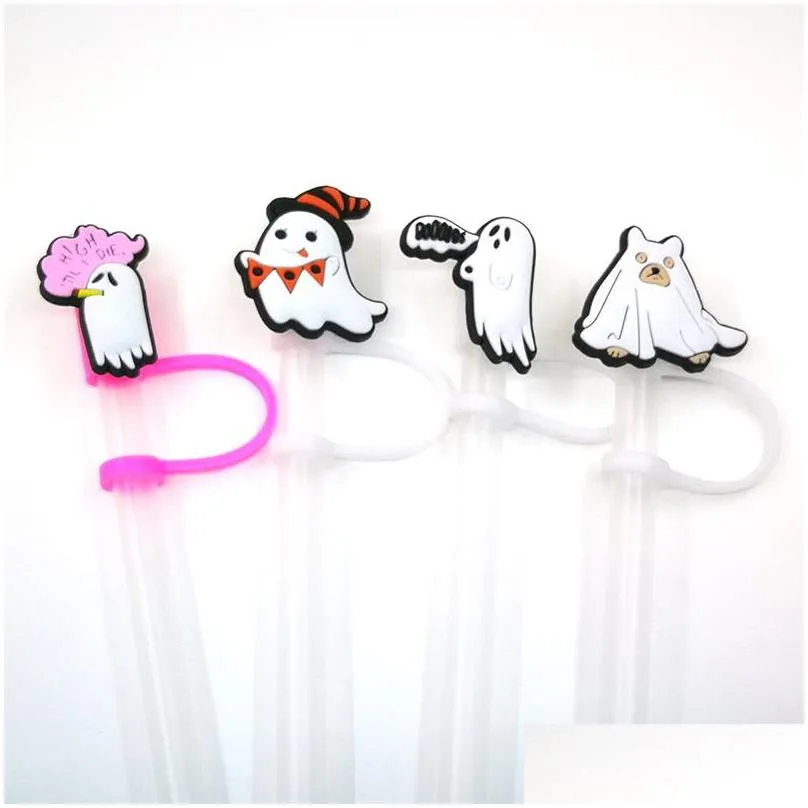 custom halloween silicone straw toppers accessories cover charms reusable splash proof drinking dust plug decorative 8mm straw party