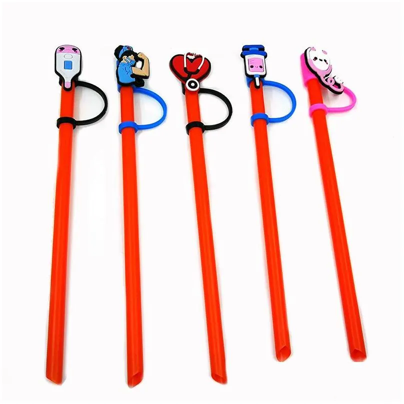 custom medical supplies silicone straw toppers accessories cover charms reusable splash proof drinking dust plug decorative 8mm straw