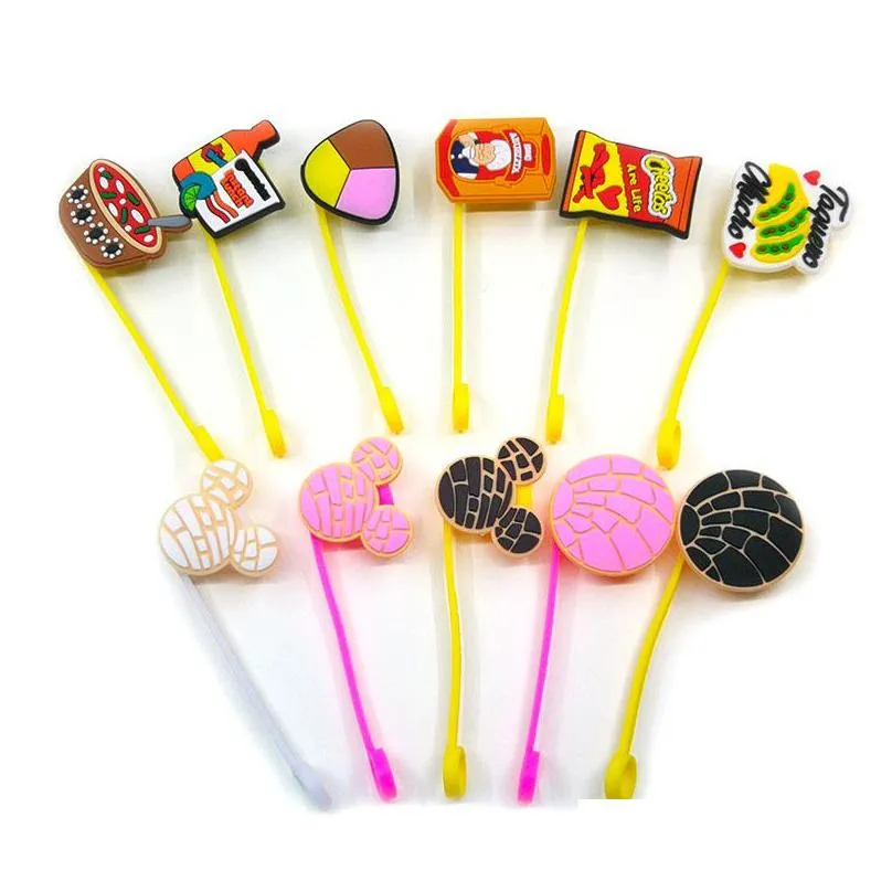 9pcs/set custom mexican style straw toppers cover molds silicone charms for tumbers reusable splash proof drinking dust plug decorative 8mm straw