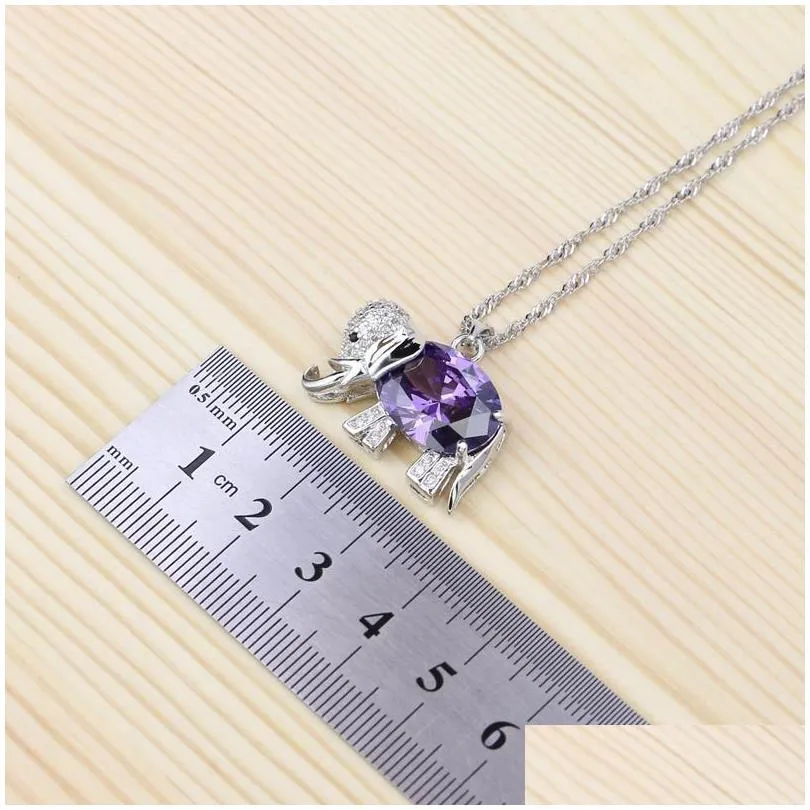 pendants elephant 925 silver chain necklace purple cubic zirconia slide pendant for women wedding/engagement/party/gifts