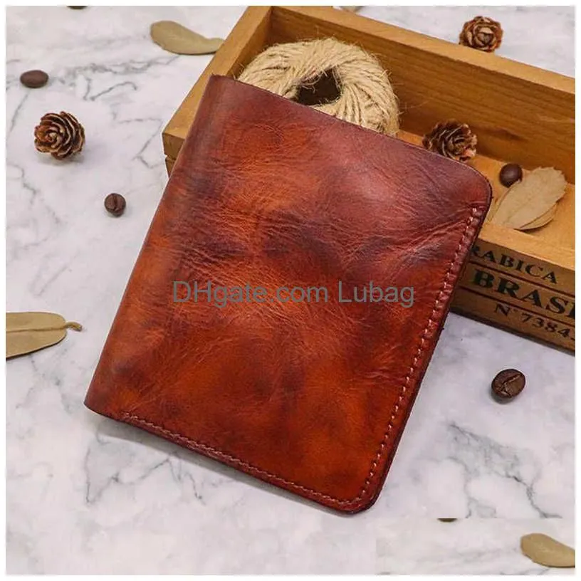 wallets 2022 genuine leather wallet for men vintage wrinkled short bifold man compact purse holder vertical pocket money bag t221104