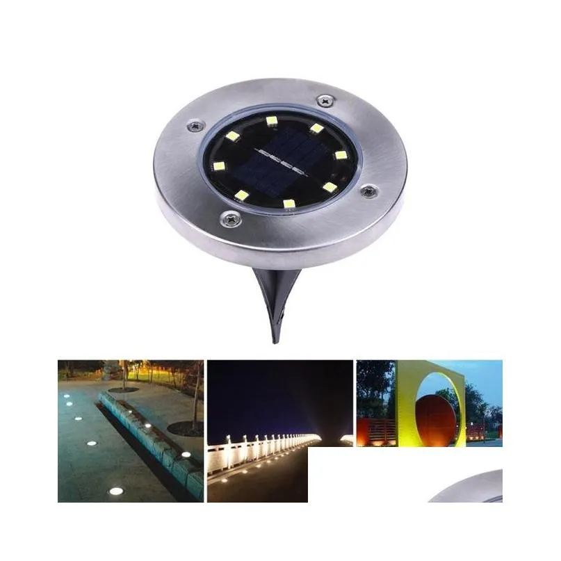 solar powered 8 led lighting buried ground underground light for outdoor path garden lawn landscape decoration lamp