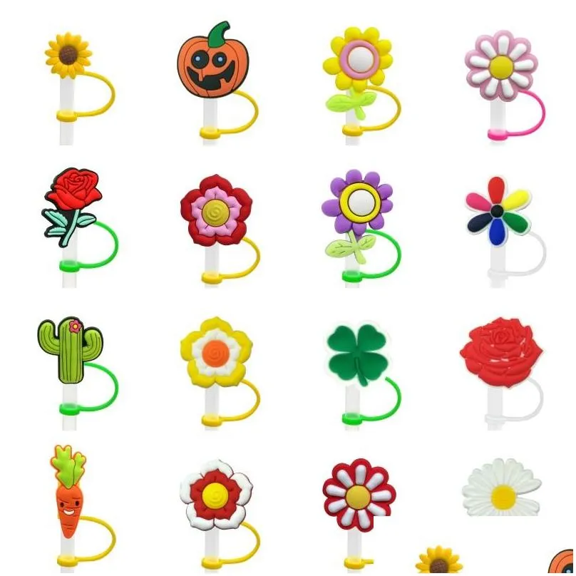 custom plants silicone straw toppers accessories cover charms reusable splash proof drinking dust plug decorative 8mm straw