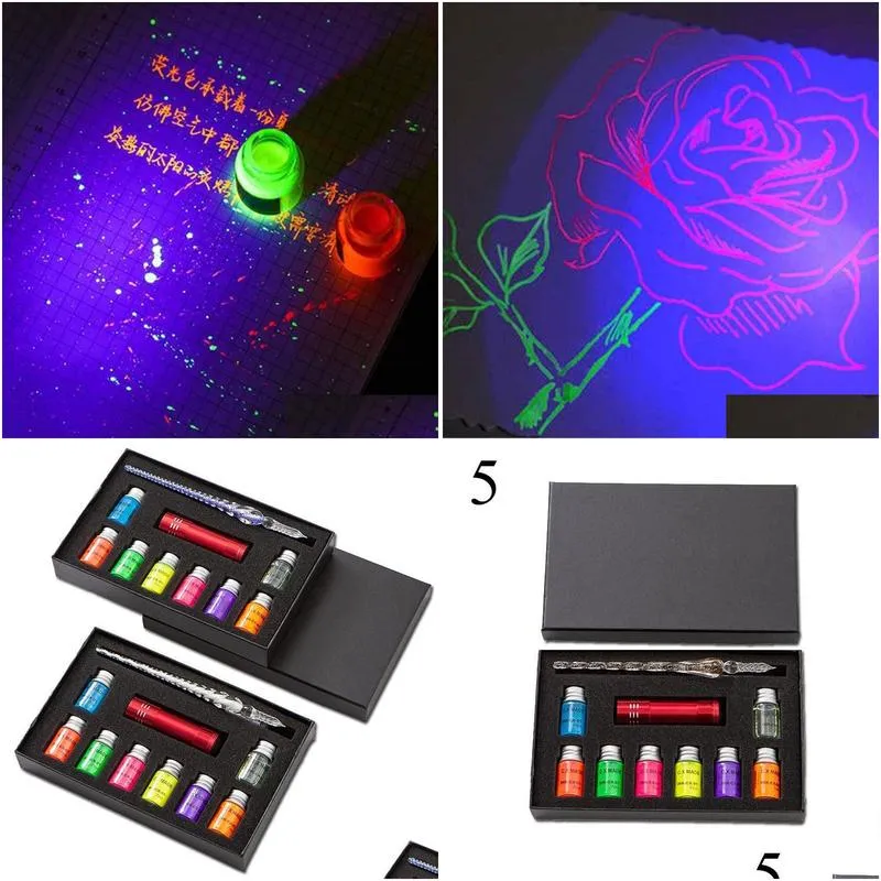 10 pcs/box crystal glass pen with uv lamp invisible fluorescence inks dip pen gifts stationery writing drawing creative supplies