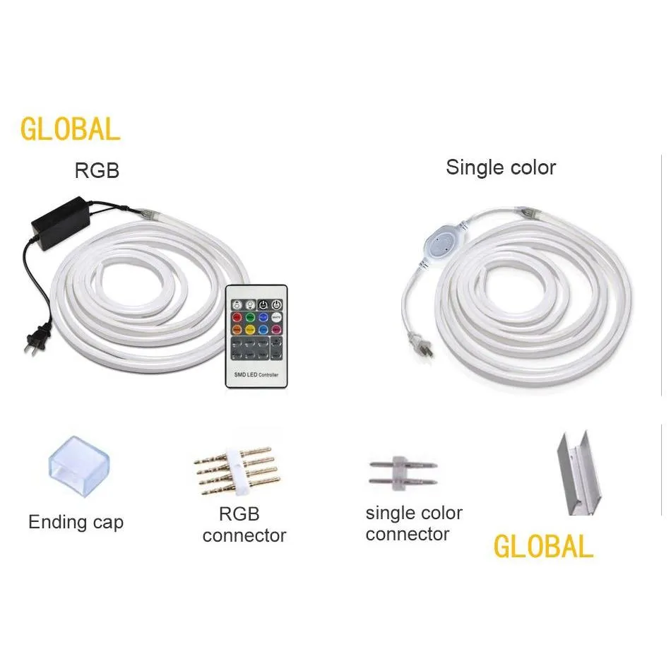 2024 Waterproof LED Neon Strip Lights Flexible Rope Lights Cuttable IP68 Tape Light Dimmable 110V 220V for TV Backlight Outdoor Lighting
