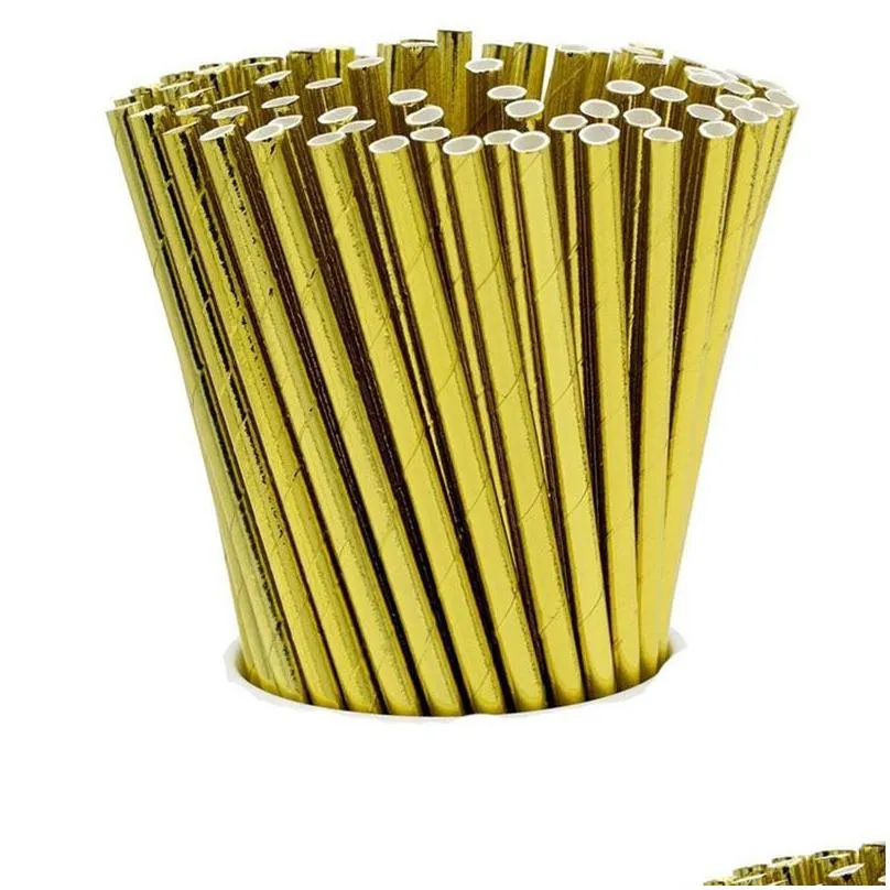 packaging dinner service 25pcs/pack gold foil paper straws for kids baby shower birthday party wedding decorative event supplies drinking