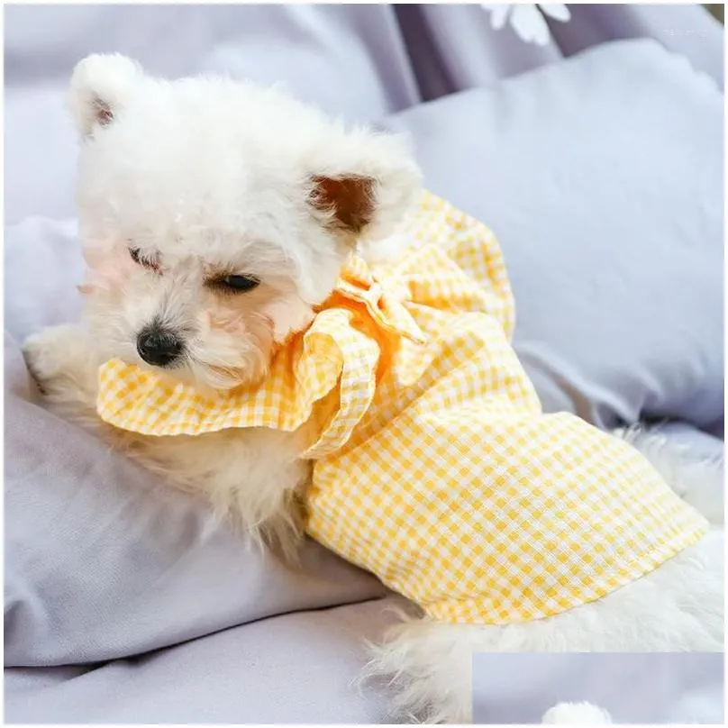 dog apparel personalized summer dresses for candy color cute medium small cat clothes plaid princess puppy pet clothing 2 colors