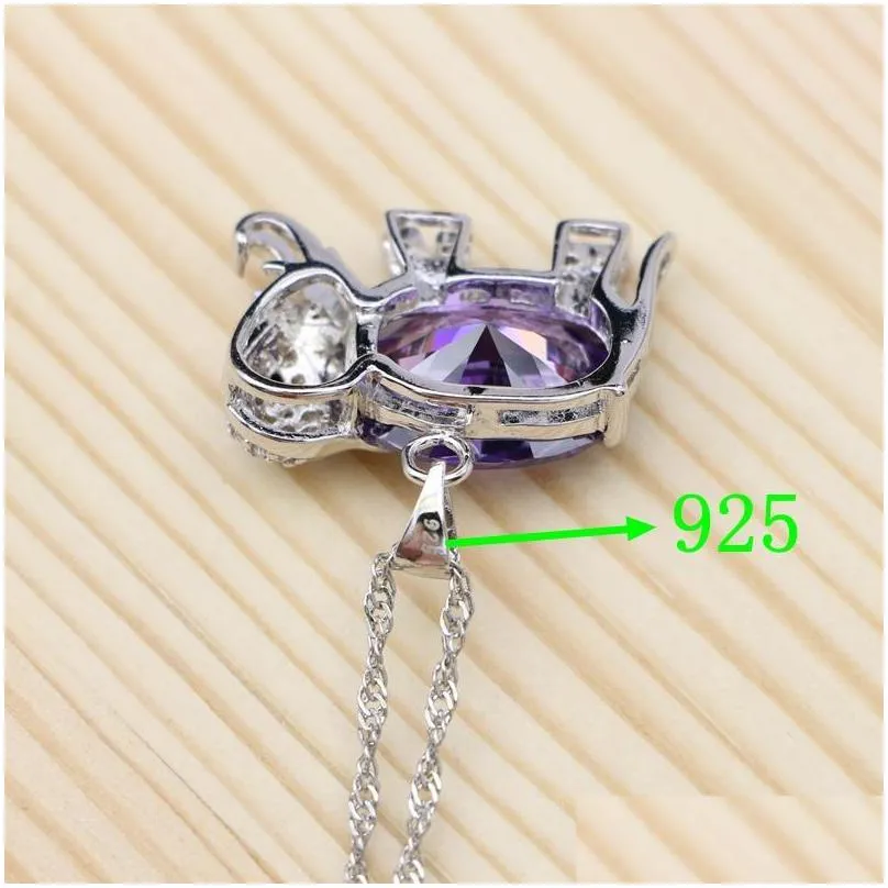 pendants elephant 925 silver chain necklace purple cubic zirconia slide pendant for women wedding/engagement/party/gifts