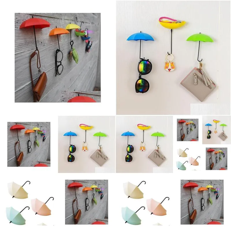 2021 umbrella shape cute self adhesive wall door hook hanger bag keys bathroom kitchen sticky holder