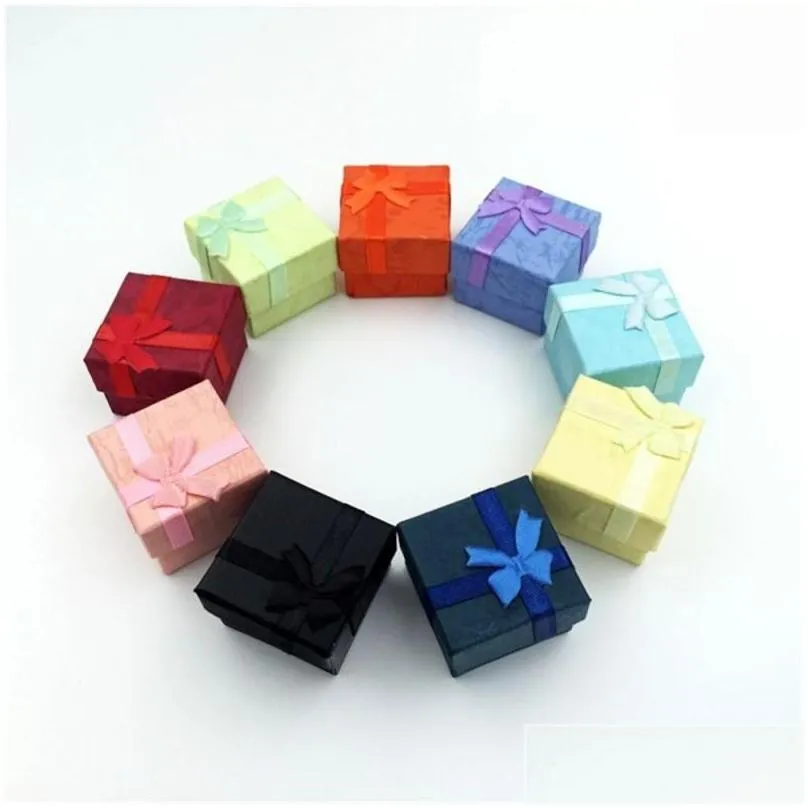 bowknot jewelry packaging display gift boxes 4x4x3cm cute box red pink purple blue earrrings ring boxes wholesale