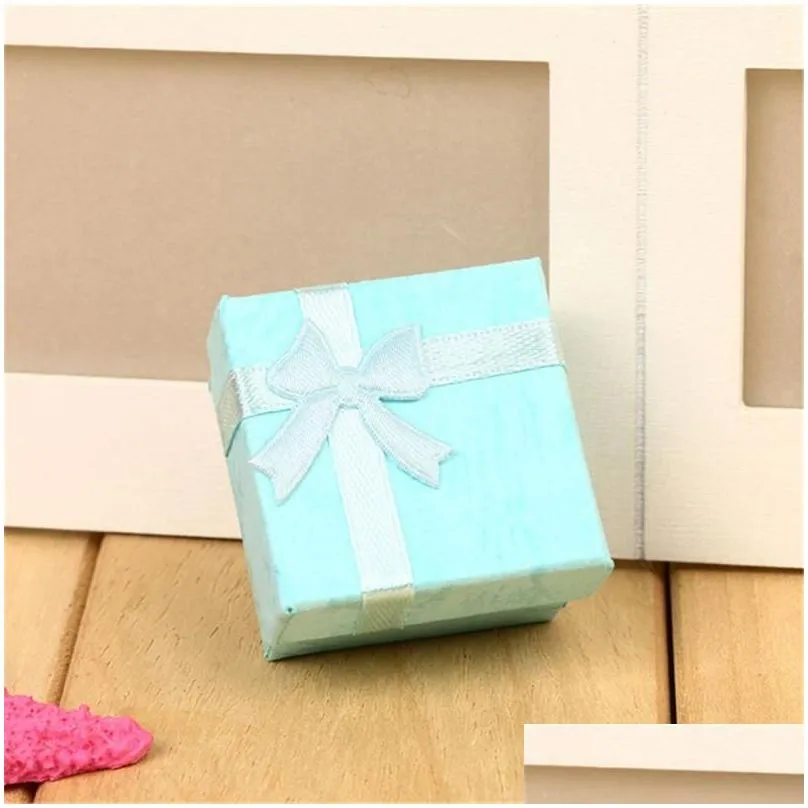 bowknot jewelry packaging display gift boxes 4x4x3cm cute box red pink purple blue earrrings ring boxes wholesale