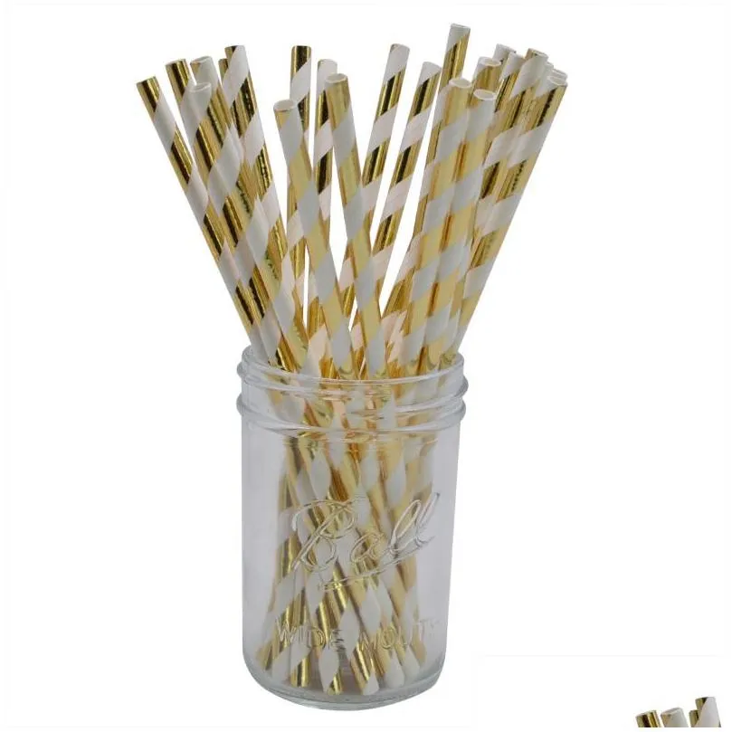 packaging dinner service 25pcs/pack gold foil paper straws for kids baby shower birthday party wedding decorative event supplies drinking