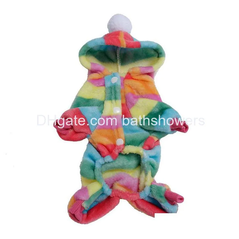 6 color fashion rainbow dog apparel puppy hoodie coat coral velvet winter warm hooded jumpsuit clothes for small dogs cats cute print pet jacket wholesale l