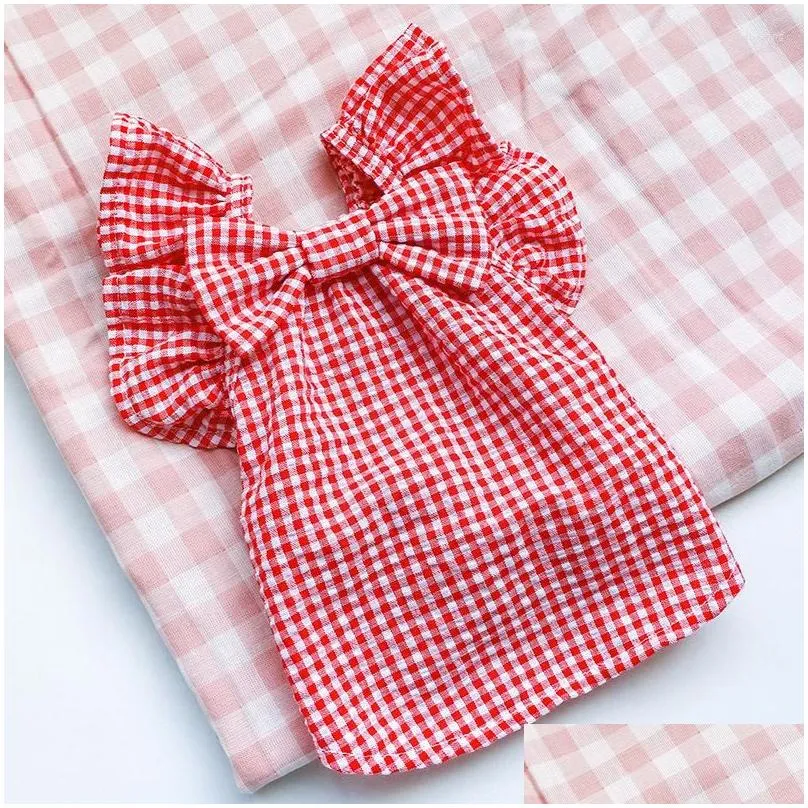 dog apparel personalized summer dresses for candy color cute medium small cat clothes plaid princess puppy pet clothing 2 colors