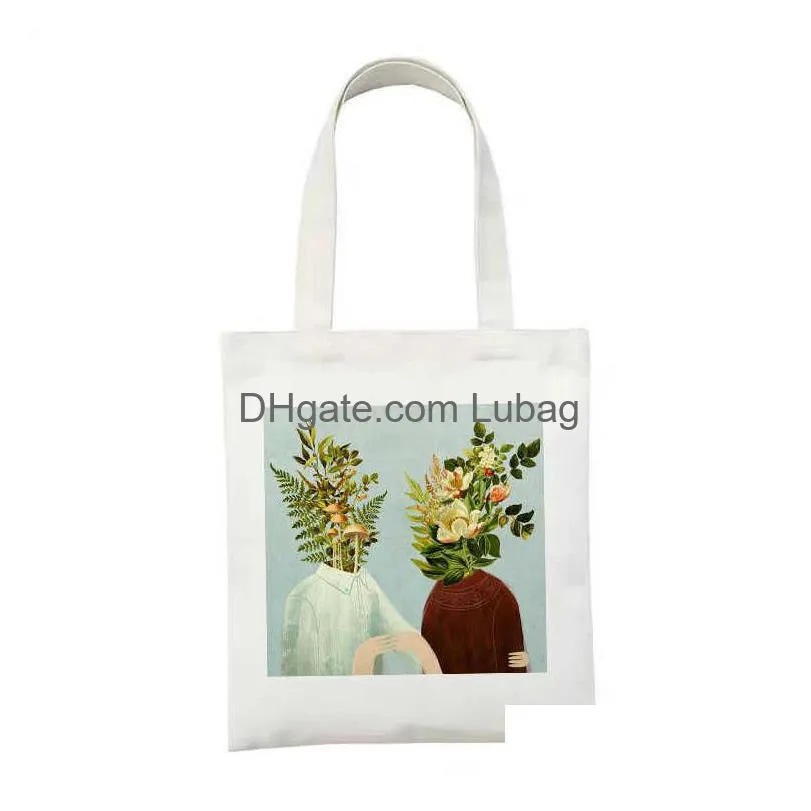 shopping bags gothic women bags large capacity harajuku cartoon vintage flowers shopping bag canvas bag funny womens shoulder bags