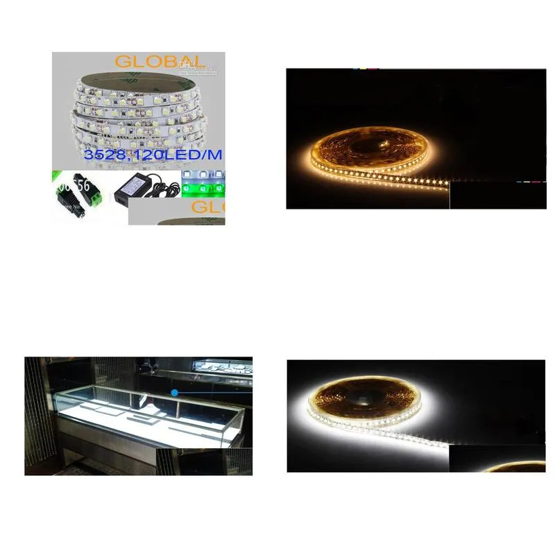 led ribbon blue white yellow red warm led strip light 5m 3528 smd flexible nonwaterproof 120led/m with connector with 12 4a power