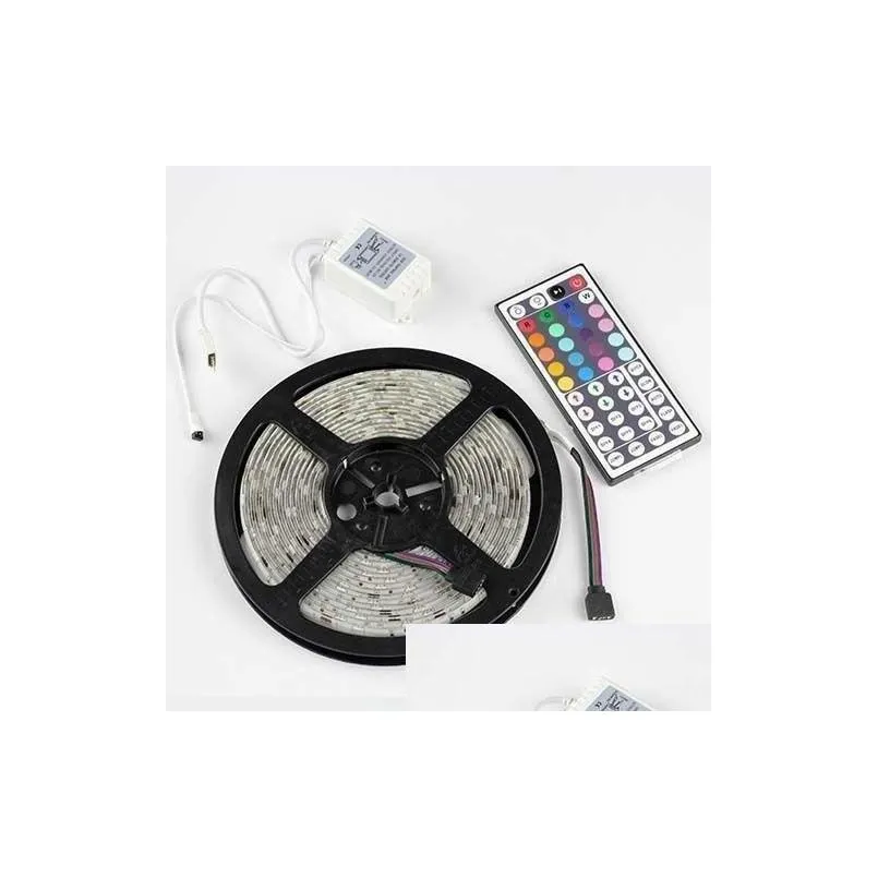 5m 5050 smd rgb led strip light flexible waterproof 16ft multi color with 44 key ir remote controller with power adapter full set