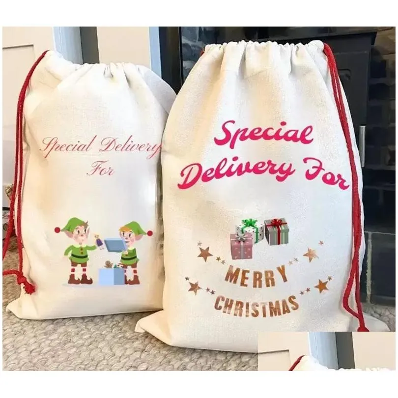 sublimation blank santa sacks diy personlized drawstring bag christmas gift bags pocket heat transfer