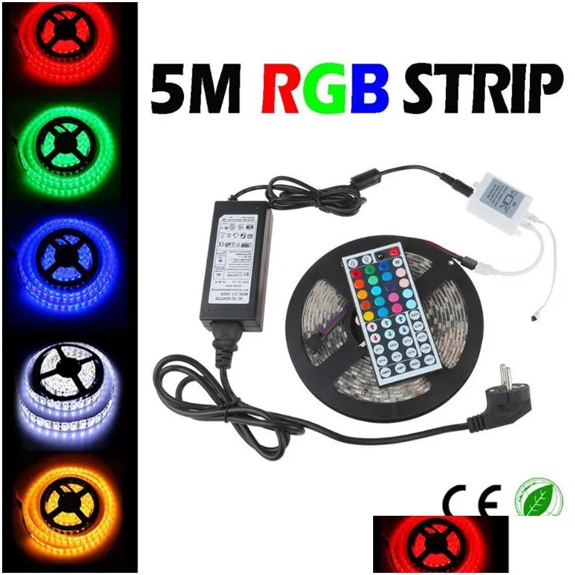 5m 5050smd rgb led strip light flexible waterproof led strip dc12v flexible led light ip65 multi color with 44 key ir remote