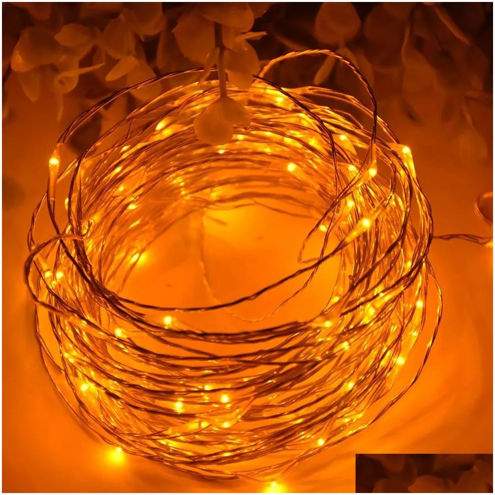 10m 100led 3aa battery powered outdoor led silver wire copper wire fairy string lights christmas wedding party decorations garland