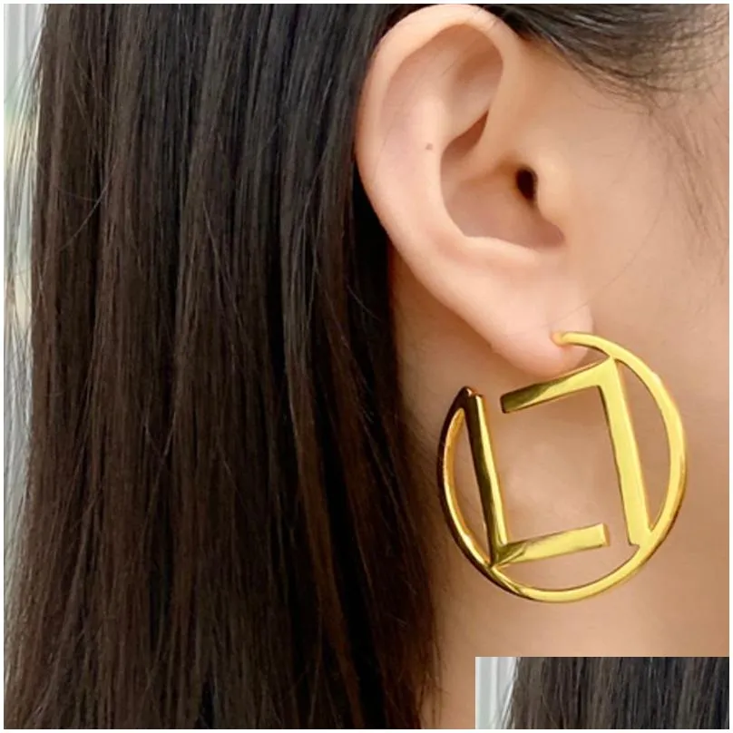 women hoop earrings designer fashion huggie big double letters gold hoops f jewelry luxurys stud earring plating 18k with box