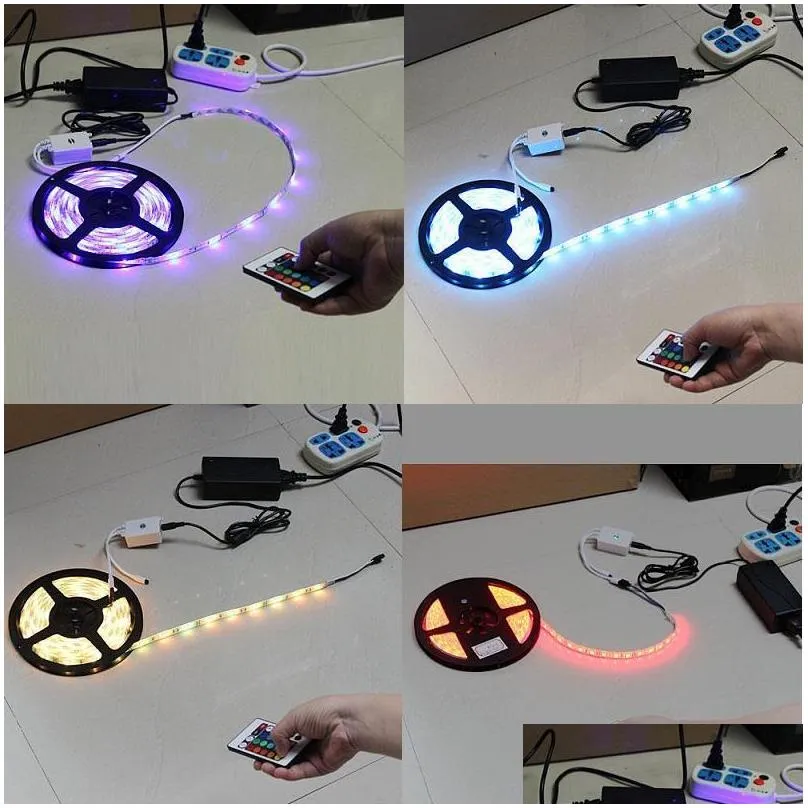 waterproof ip65 5m 300 leds smd 5050 rgb lights led strips 60 leds/m add remote controller add 12v 5a power supply with eu/au/uk/us/sw