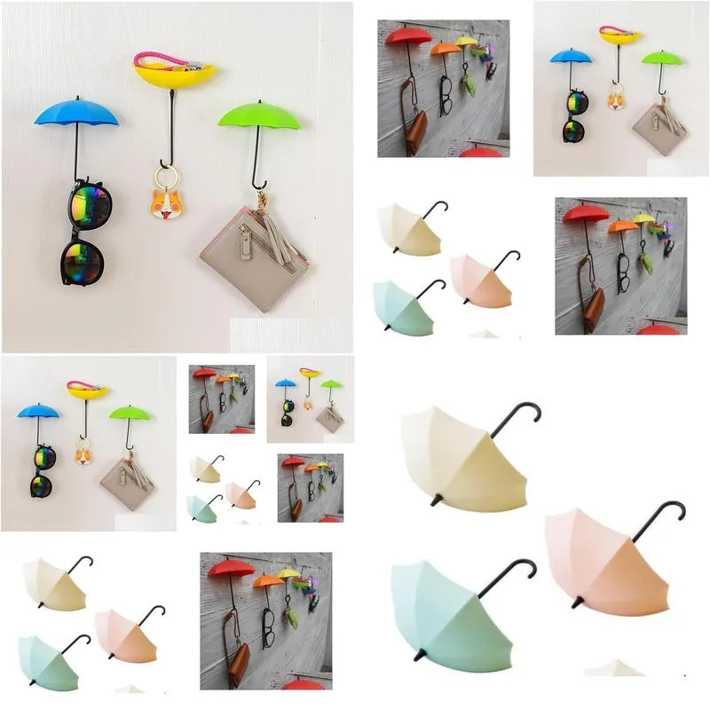 2021 umbrella shape cute self adhesive wall door hook hanger bag keys bathroom kitchen sticky holder