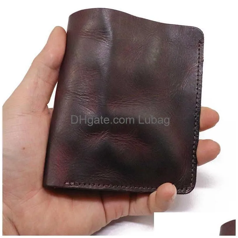 wallets 2022 genuine leather wallet for men vintage wrinkled short bifold man compact purse holder vertical pocket money bag t221104