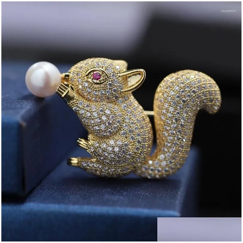 brooches freshwater pearl brooch squirrel pins for women fashion scarf clip animal jewelry broach bouquet christmas gift