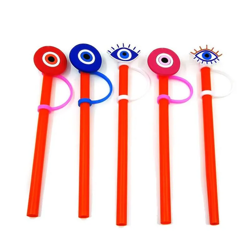 custom evil eye soft silicone straw toppers accessories cover charms reusable splash proof drinking dust plug decorative 8mm straw party