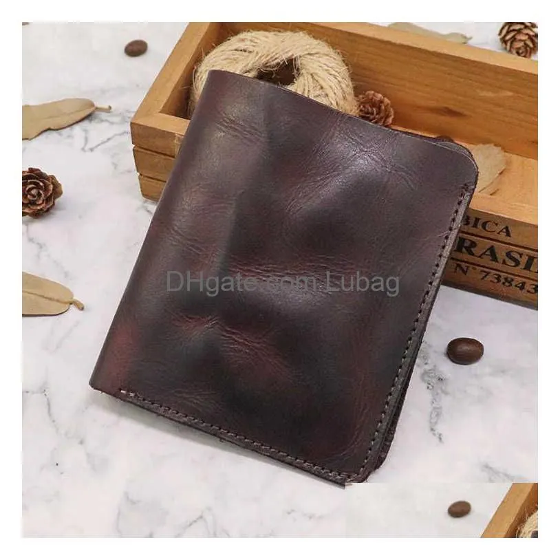 wallets 2022 genuine leather wallet for men vintage wrinkled short bifold man compact purse holder vertical pocket money bag t221104