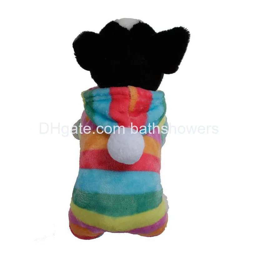 6 color fashion rainbow dog apparel puppy hoodie coat coral velvet winter warm hooded jumpsuit clothes for small dogs cats cute print pet jacket wholesale l