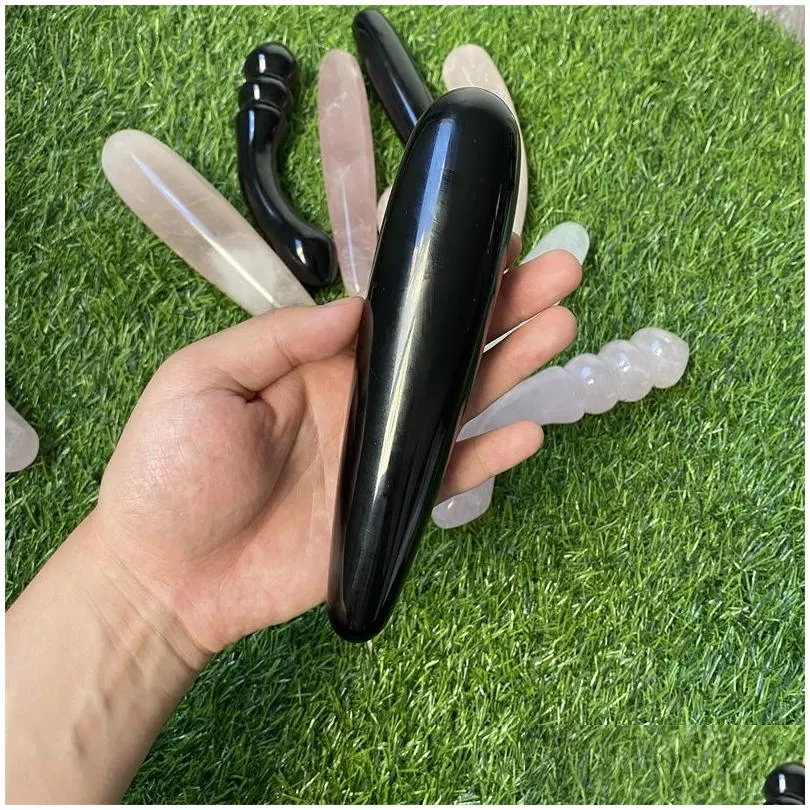 decorative figurines 1pc good quality natural rose quartz yoni wands gemstone crafts pleasure wand body hand massage wood magic stone